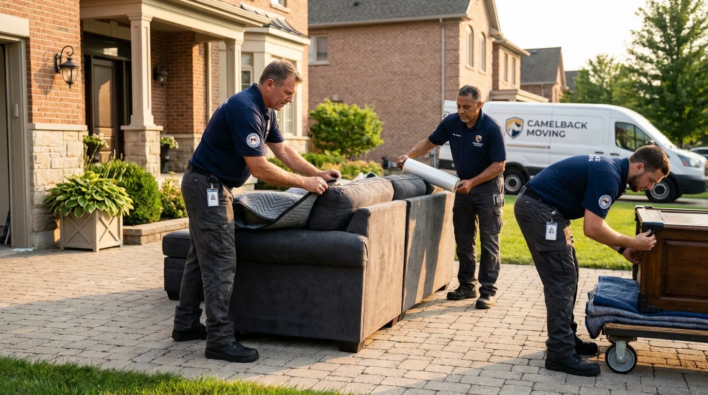 Large estate moving crew wrapping furniture in Oakland, NJ