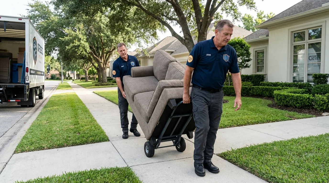 Local residential moving crew loading furniture in Oakland, NJ